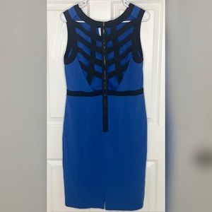 Blue and Black BCBG Dress With Open Back Designer